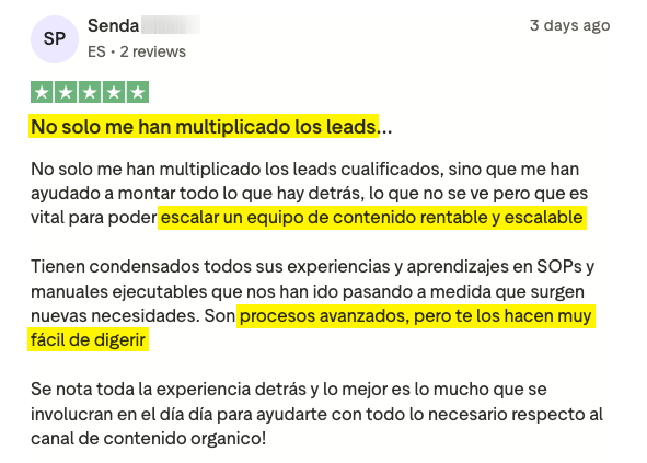 Reseña de un cliente