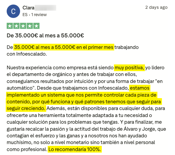Reseña de un cliente