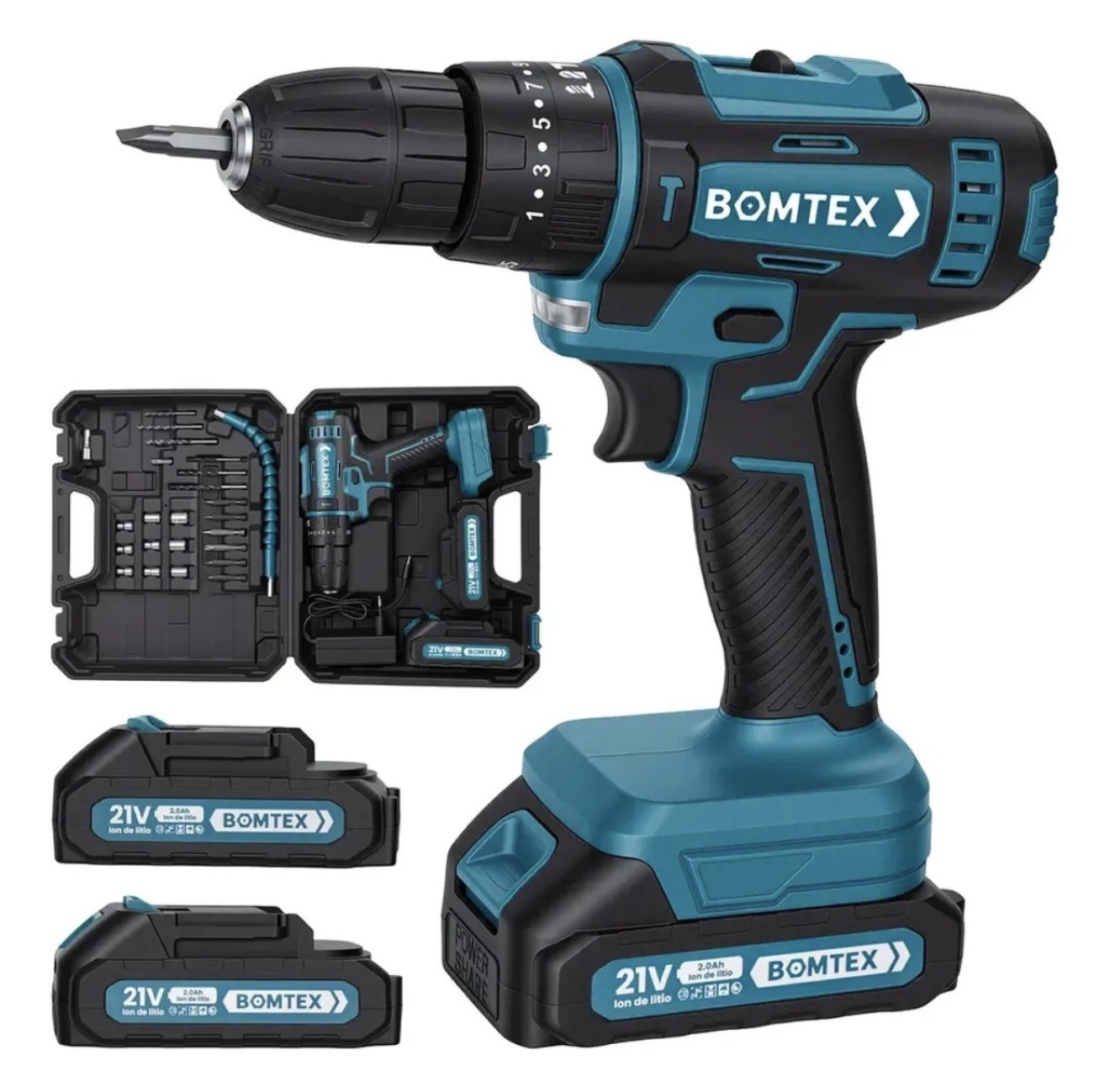 Taladro Inalámbrico 21V con 2 Baterías Bomtex