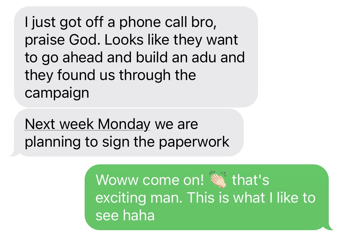 Contractor client text message reporting booked jobs