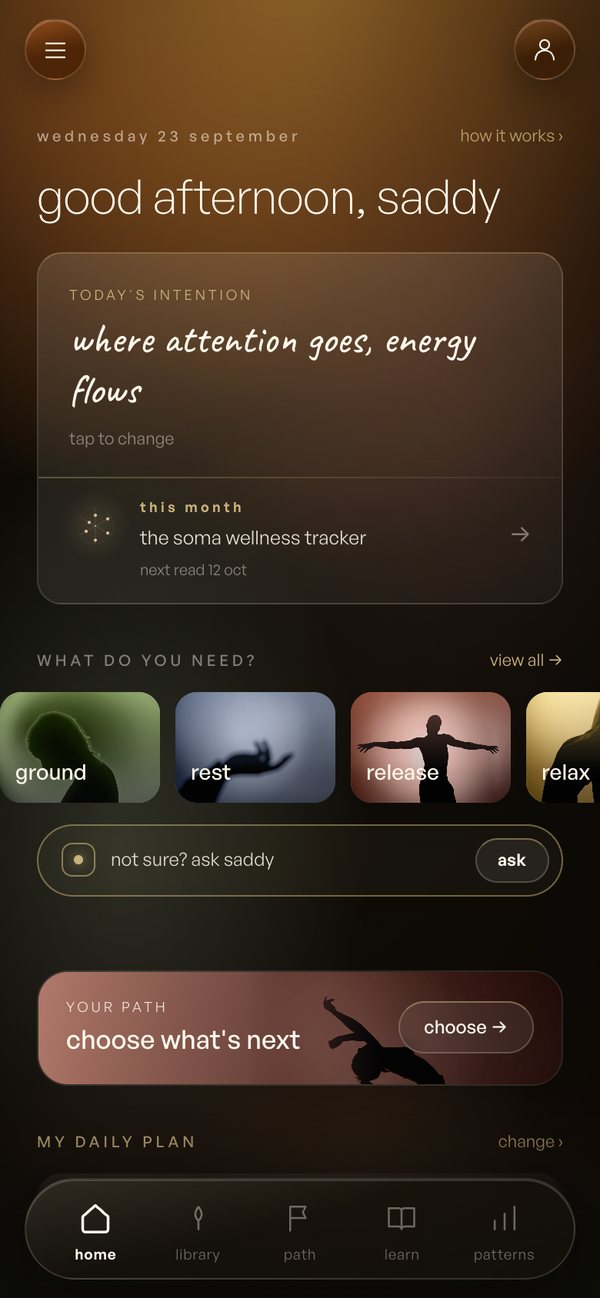 soma reset on a phone: the home screen