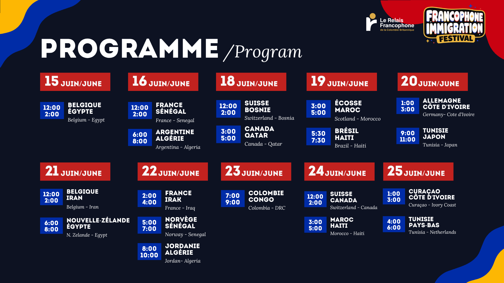 Programme des matchs de foot