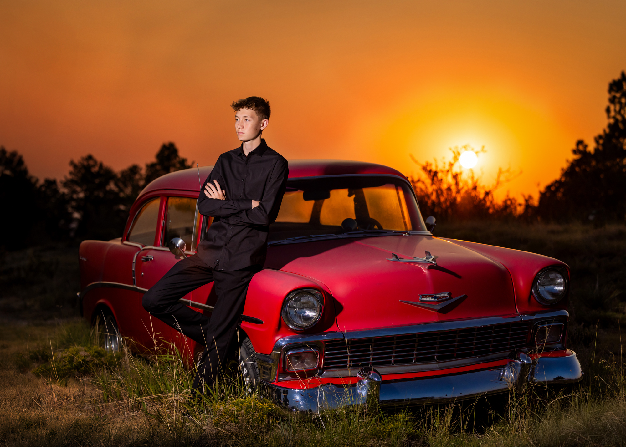 High school senior portrait studio editorial fashion lighting setup