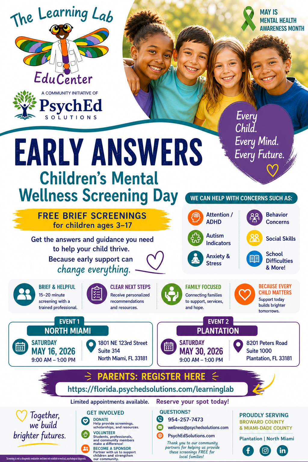 Early Answers – Children's Mental Wellness Screening Day Flyer