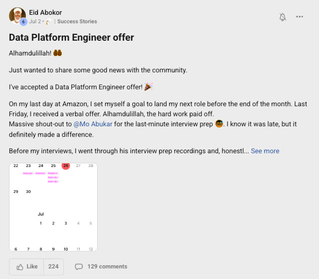 Member success post from the CoderCo community