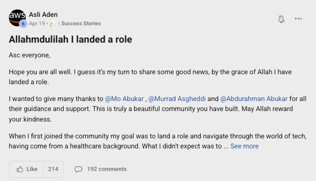 Member success post from the CoderCo community
