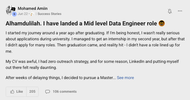 Member success post from the CoderCo community