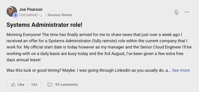 Member success post from the CoderCo community