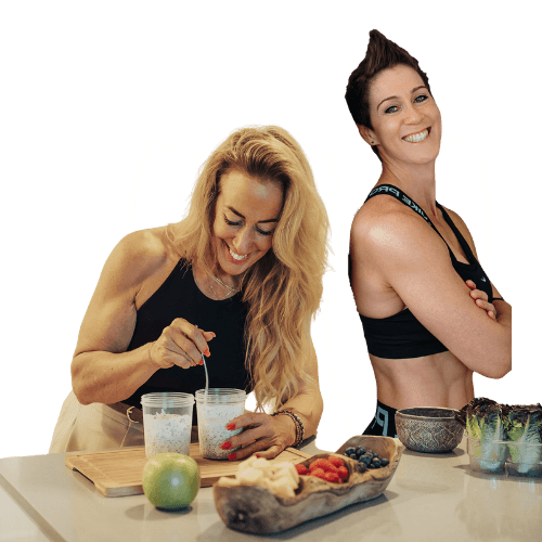 Nat and Cat, Hustle n Health coaches, with fresh food