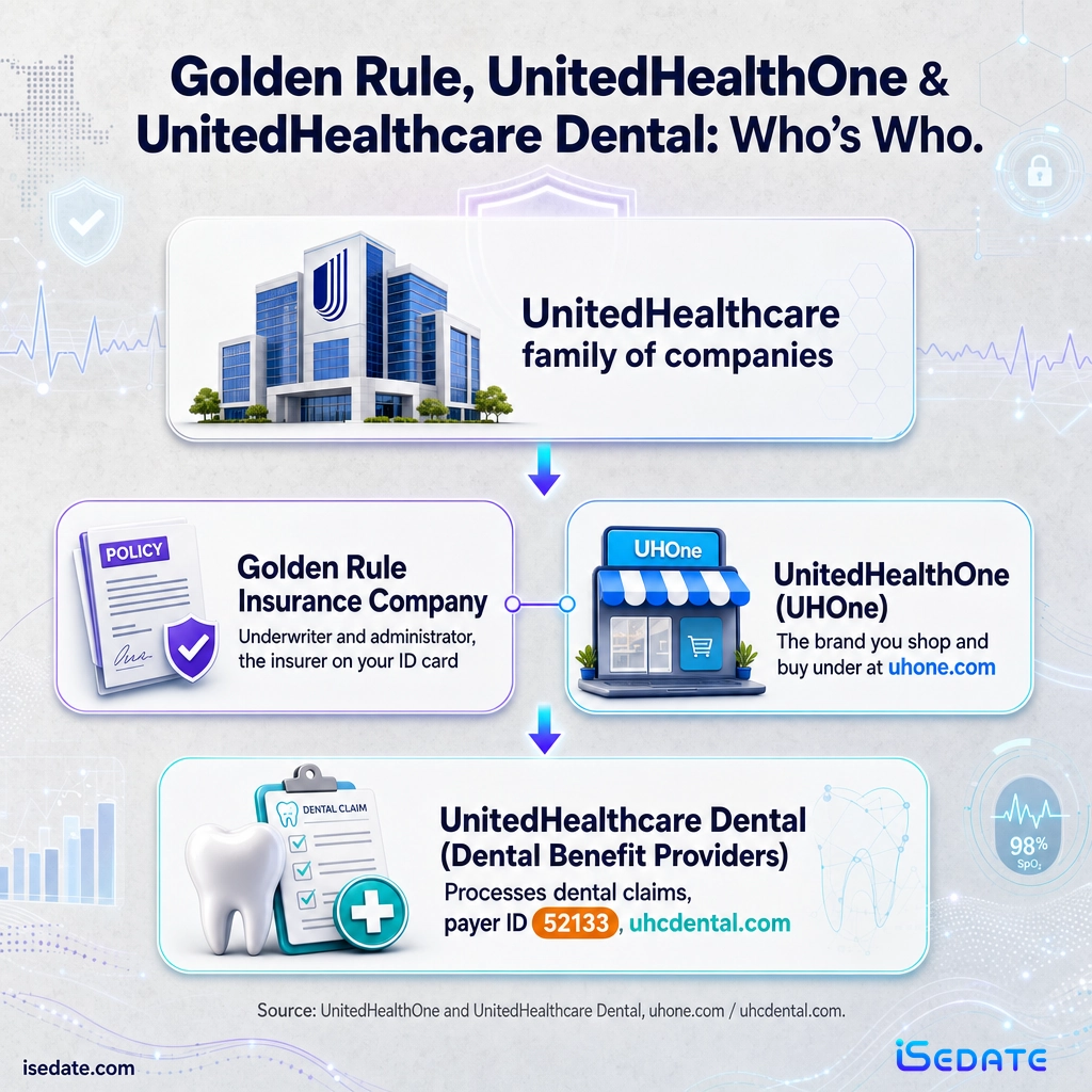 Infographic showing how Golden Rule, UnitedHealthOne, and UnitedHealthcare Dental connect for dental plans