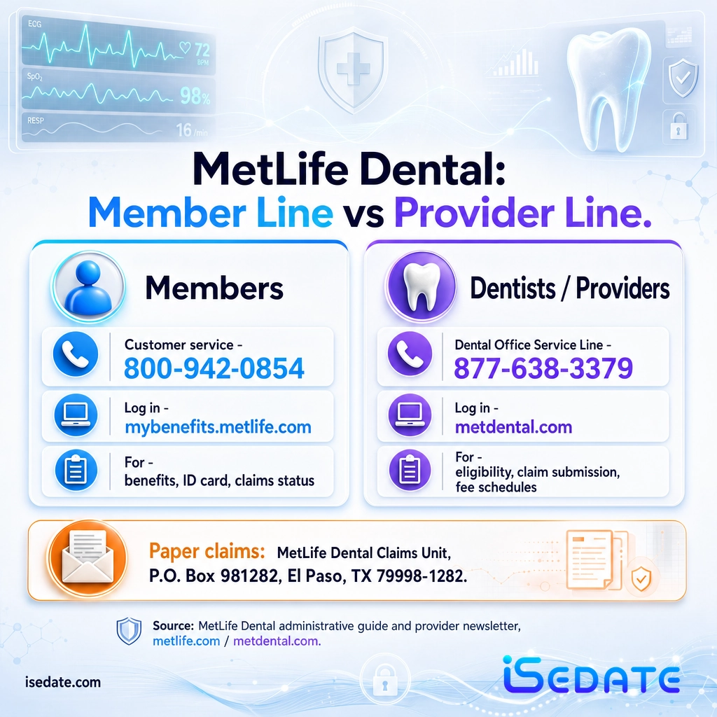 Comparison infographic of MetLife dental member and dentist phone numbers, logins, and claims address Comparison infographic of MetLife dental member and dentist phone numbers, logins, and claims address