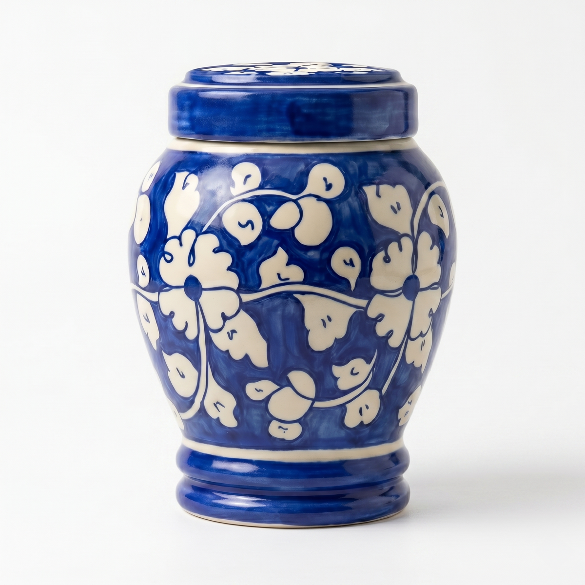 Mina blue and white floral pottery pet urn