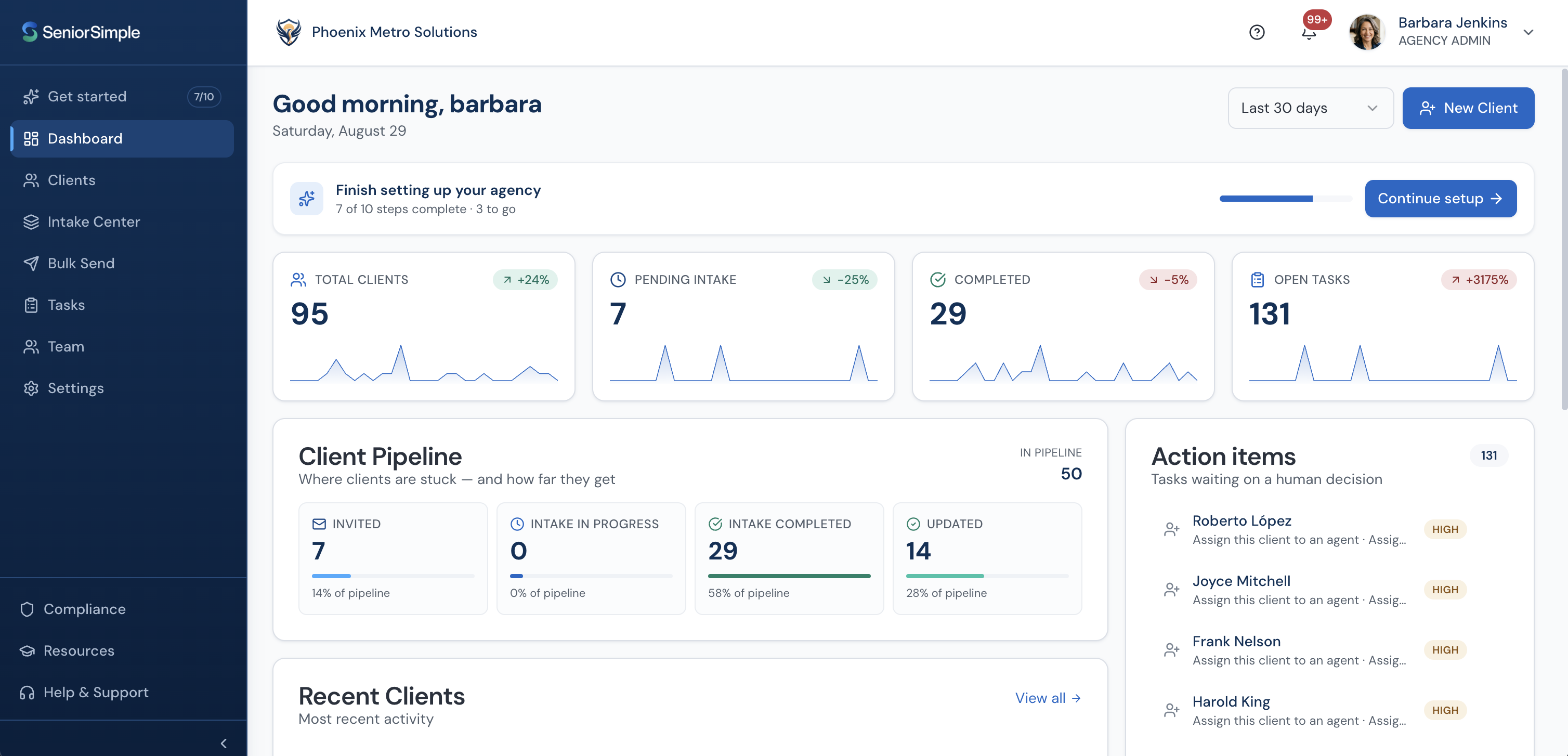 The ClientKeep agency dashboard