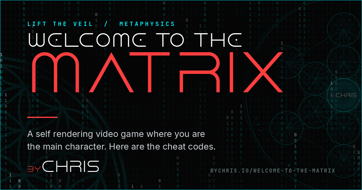 Welcome to the Matrix share card, life is a self rendering video game, Lift the Veil by Chris Douglas (byCHRIS)