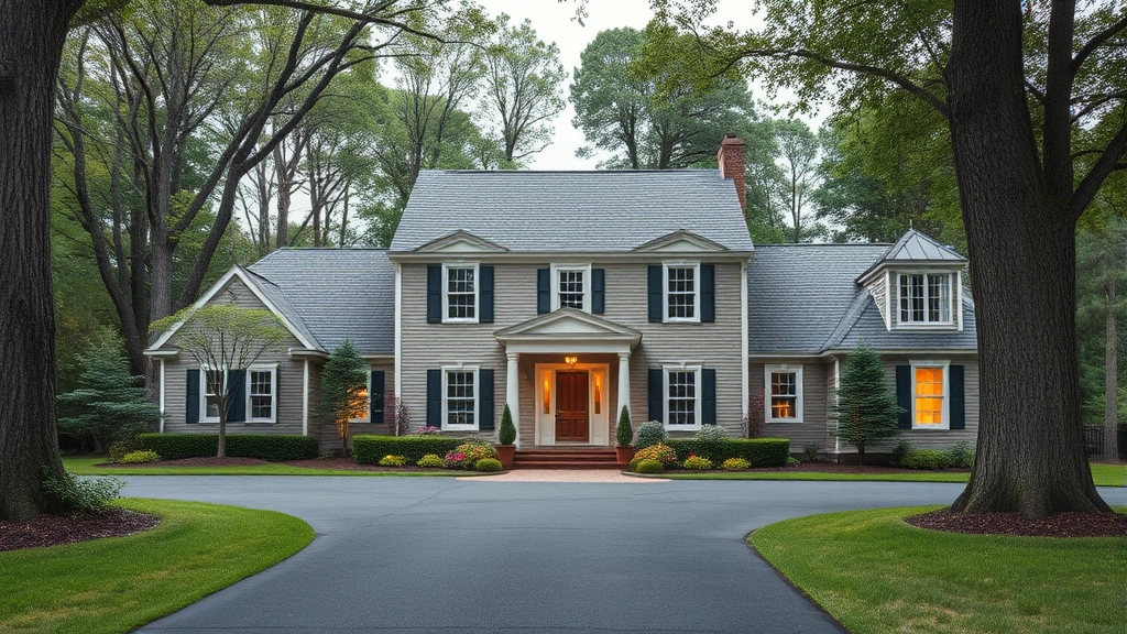 Aerial view of a residential neighborhood with trees and houses in Pine Brook, NJ.