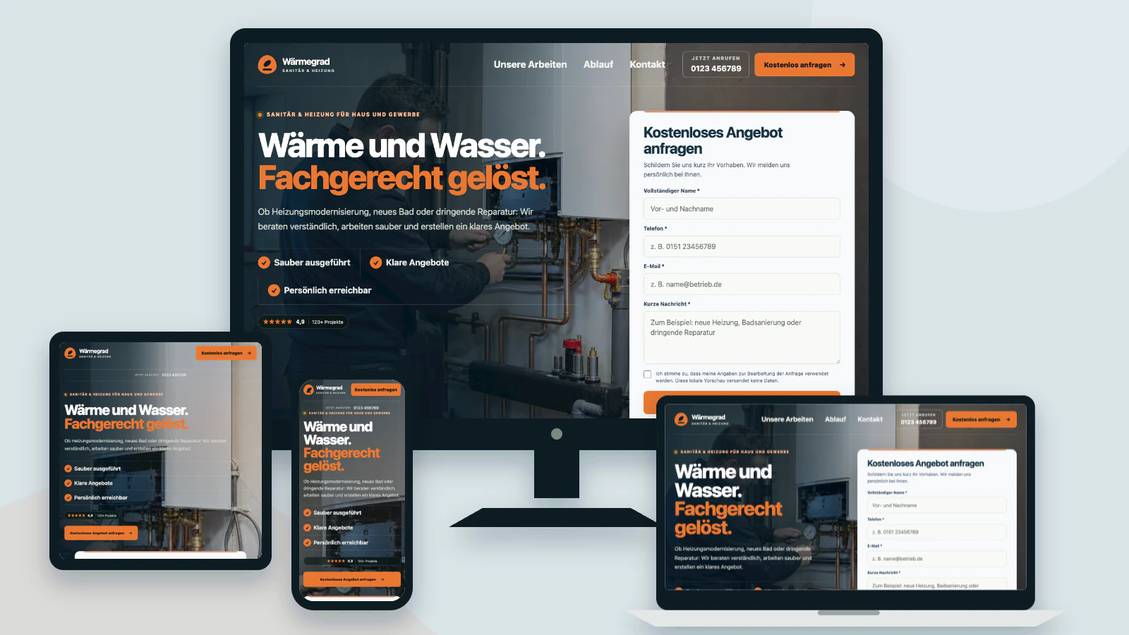Responsive Website für Sanitär und Heizung auf vier Endgeräten