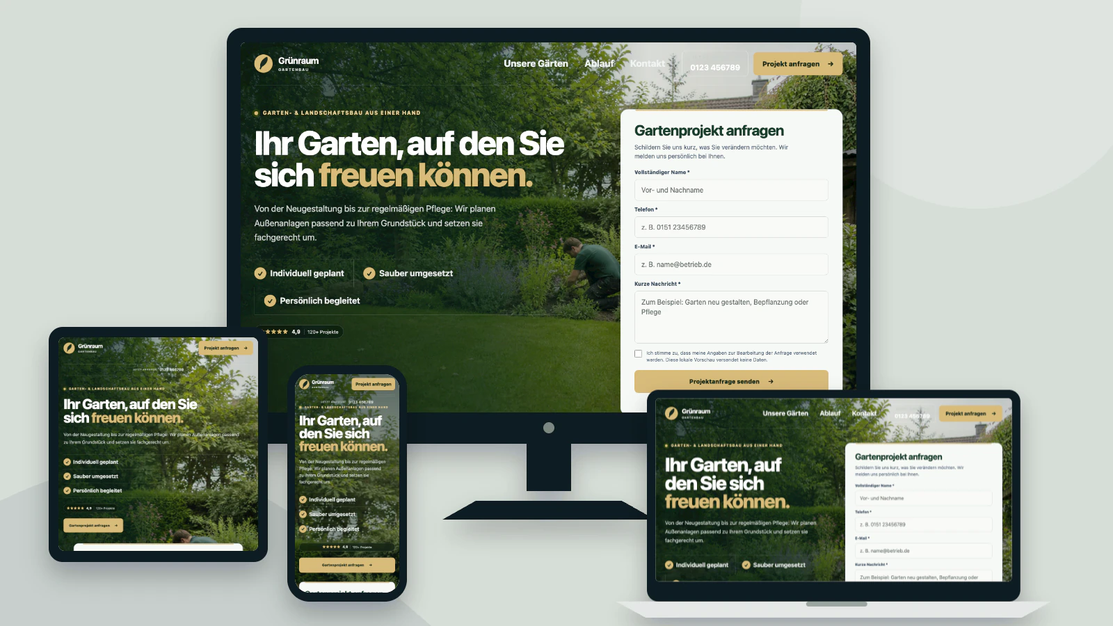 Responsive Website für Garten- und Landschaftsbau auf vier Endgeräten