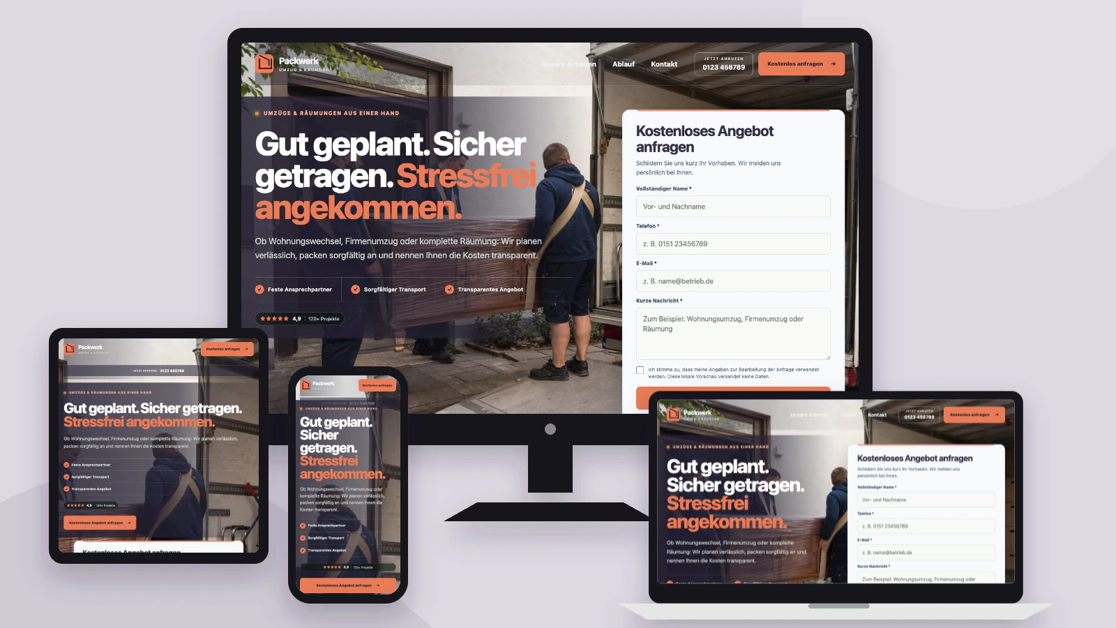 Responsive Website für ein Umzugsunternehmen auf vier Endgeräten