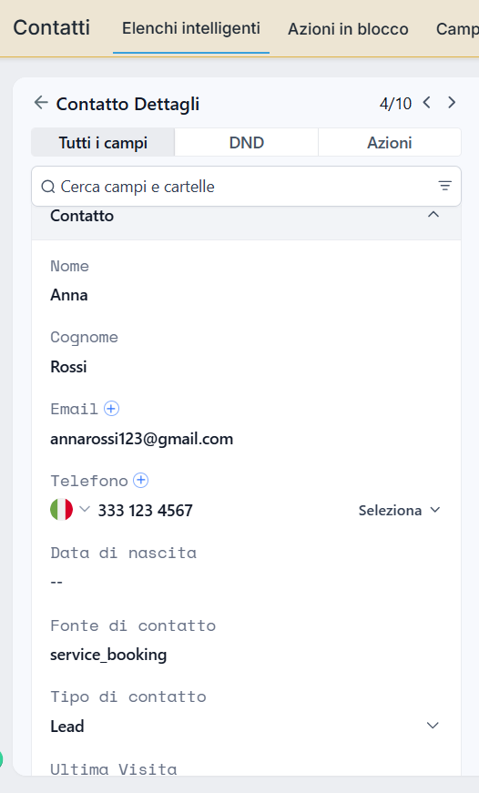 Scheda contatto nel CRM Elevate360