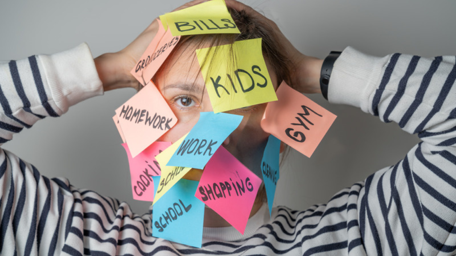 head covered with post its head covered with post its