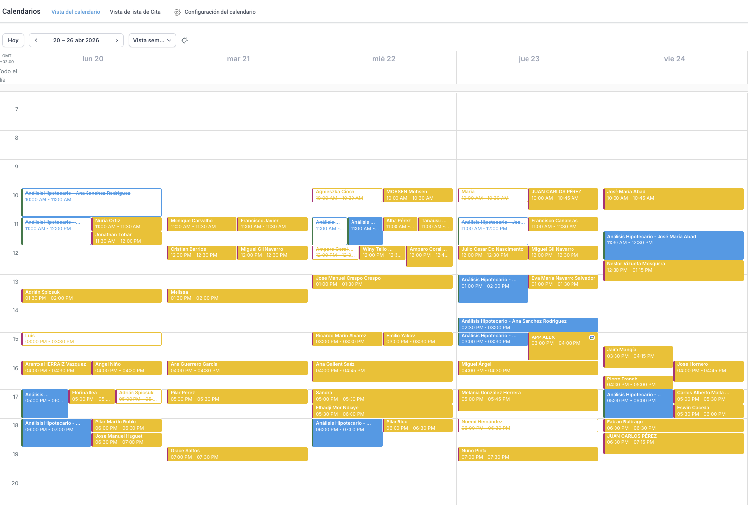 Calendario DRAKMA lleno de reuniones hipotecarias