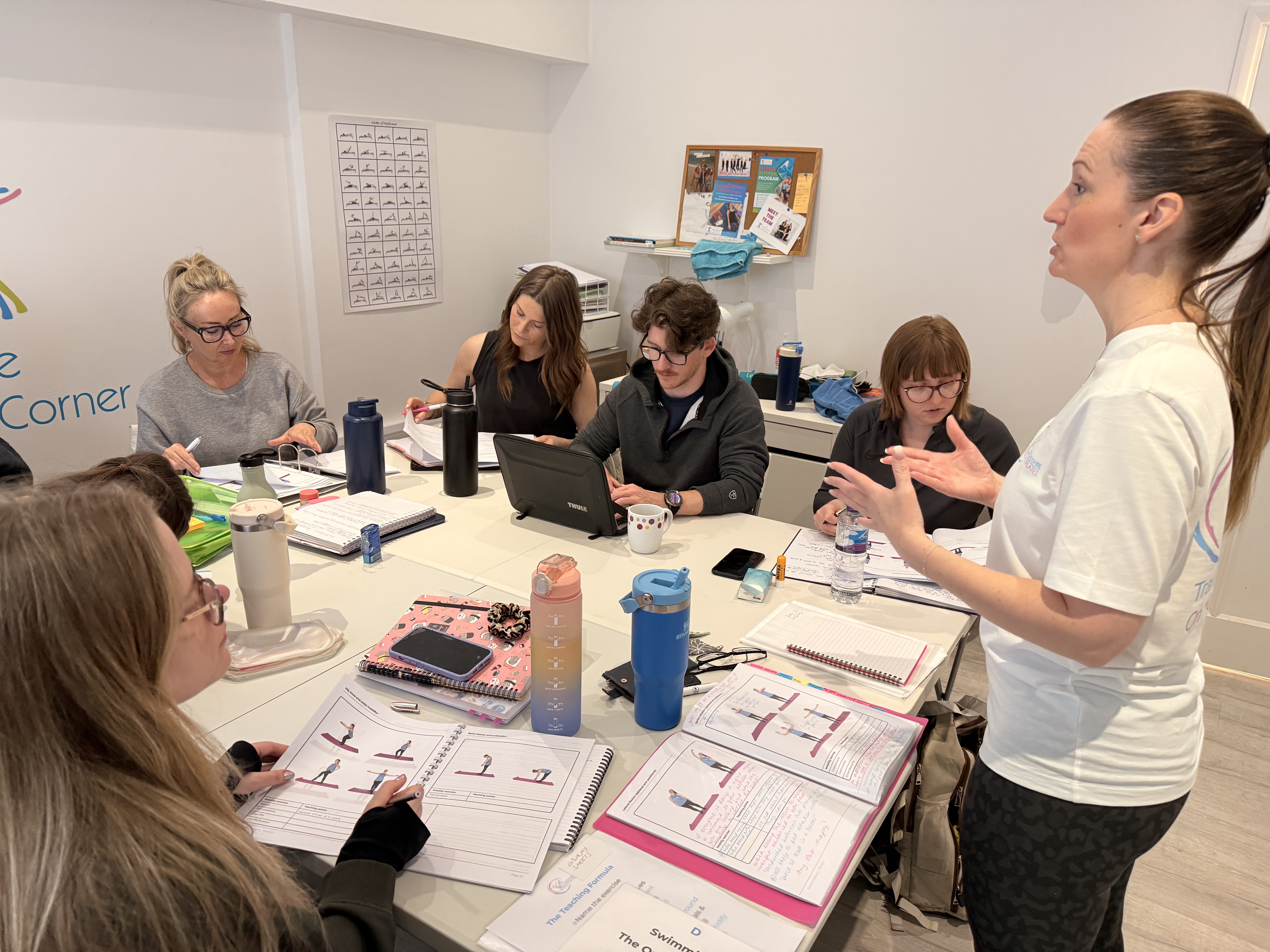 Emma Lovelock presenting to students at The Hertfordshire School of Pilates Beginners Workshop
