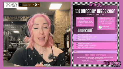 Rachel leading a Metalcore Girlies workout alongside the workout plan