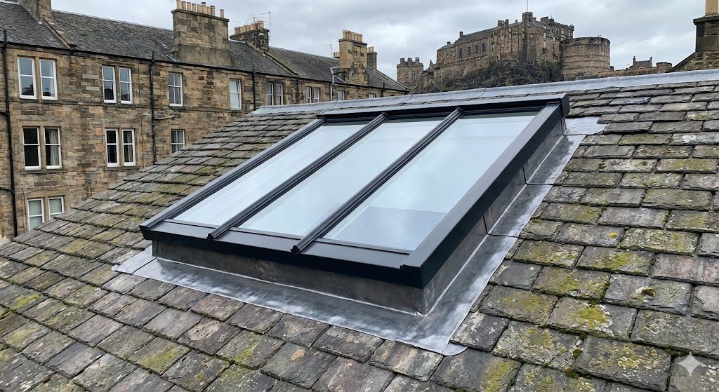 Restored domestic rooflight skylight on a traditional slate roof in Edinburgh