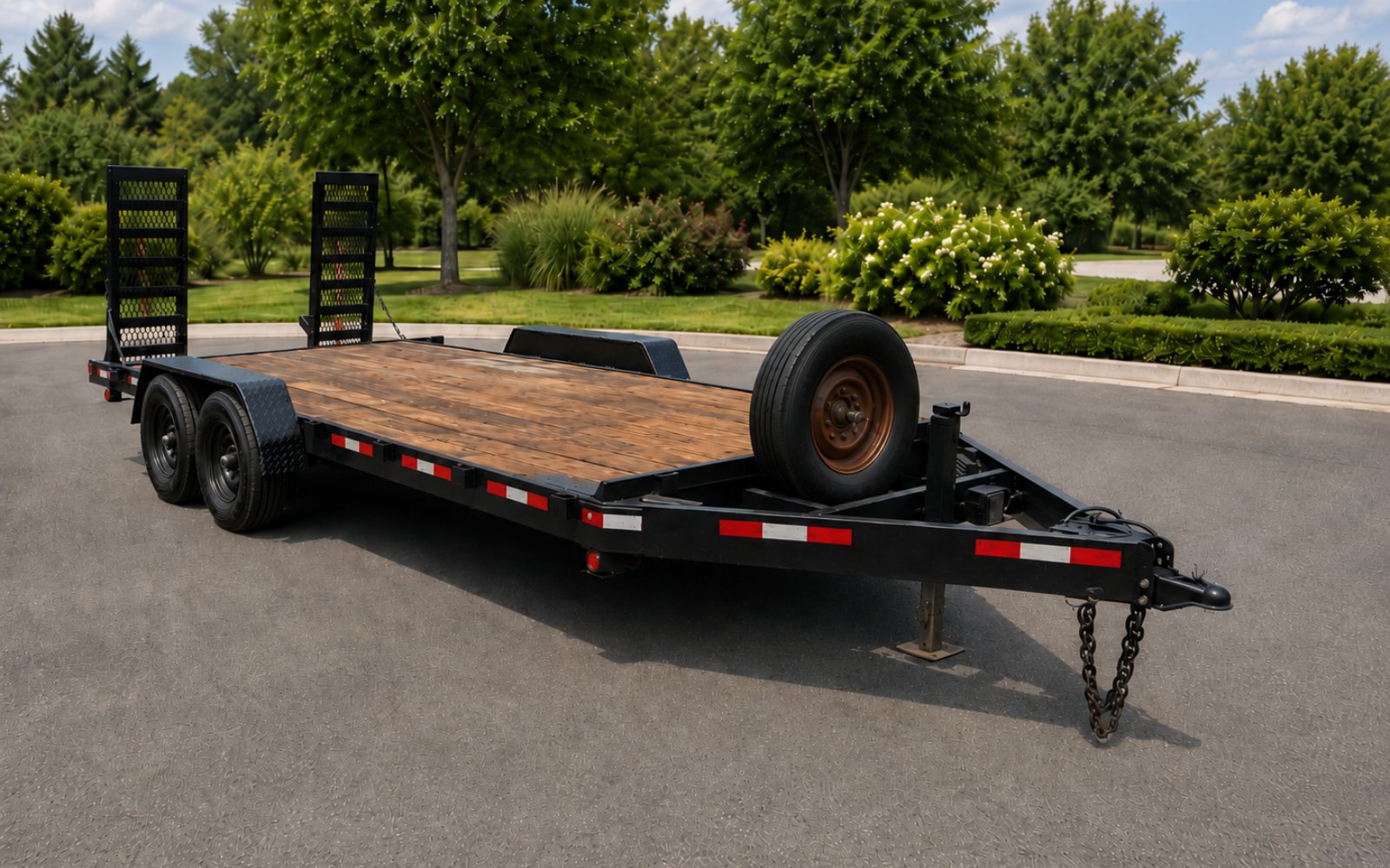 Full trailer rental fleet lineup at Hoschton Trailer Rentals in Hoschton, GA