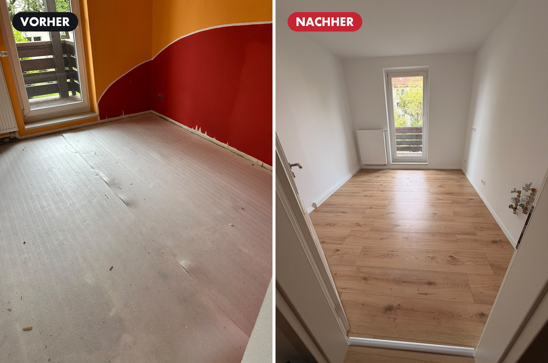 Neu verlegter Bodenbelag in einer renovierten Wohnung in Chemnitz