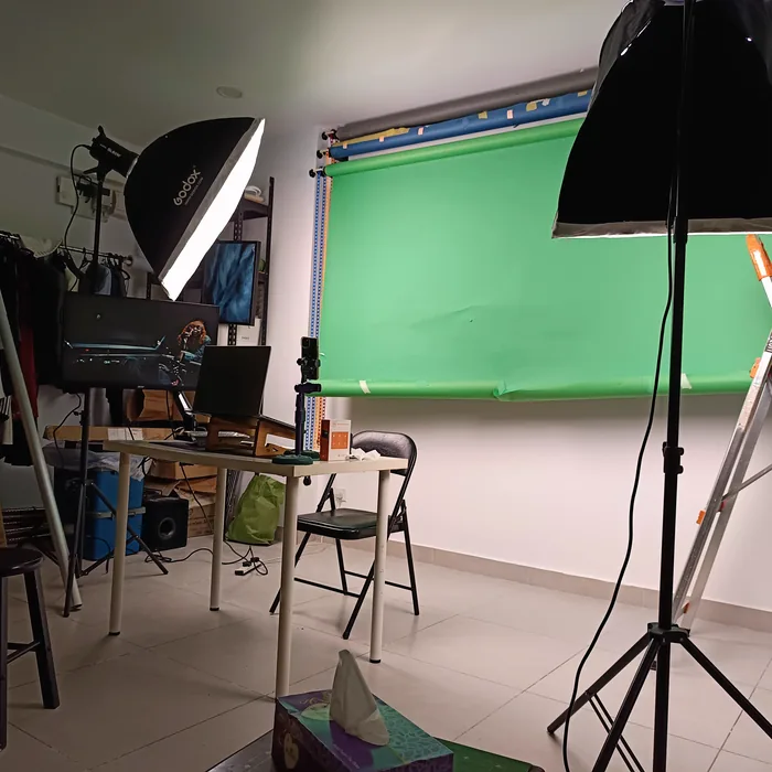 Green screen set built in the studio for a commercial shoot