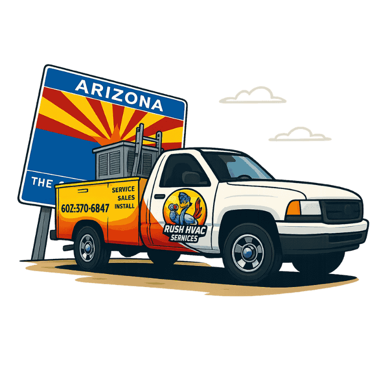 Rush HVAC Services maintenance truck for AC tune-ups across Arizona's East Valley