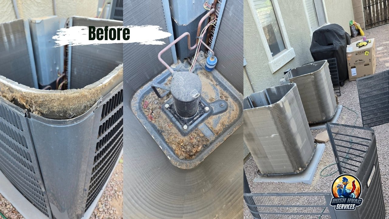 Clogged condenser units before cleaning