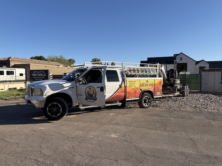 Rush HVAC Services emergency response truck at a job site in the East Valley of Phoenix, AZ
