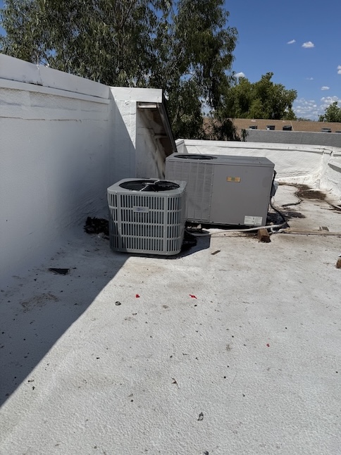 Rooftop package unit and condenser serviced by Rush HVAC Services in Chandler, AZ