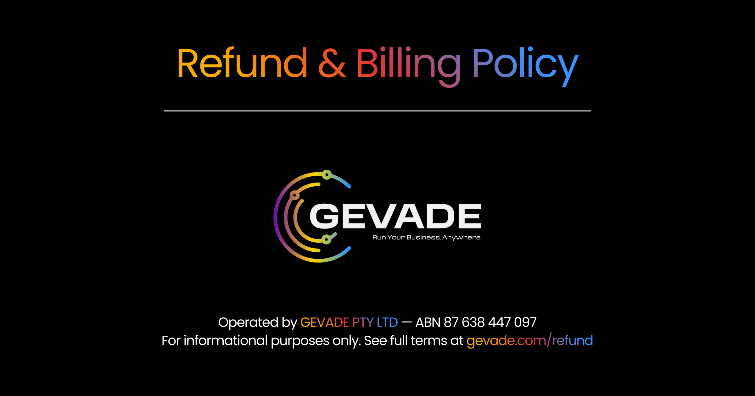 GEVADE CRM Refund and Billing Policy