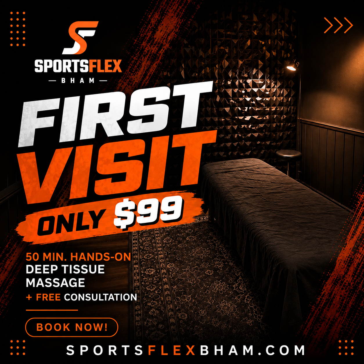 First Visit only $99: 50 minutes hands-on Deep Tissue Massage plus free consultation at SportsFlex BHAM