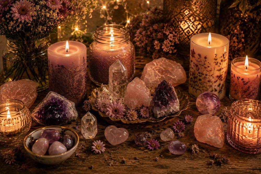 Crystals and candles ceremony space