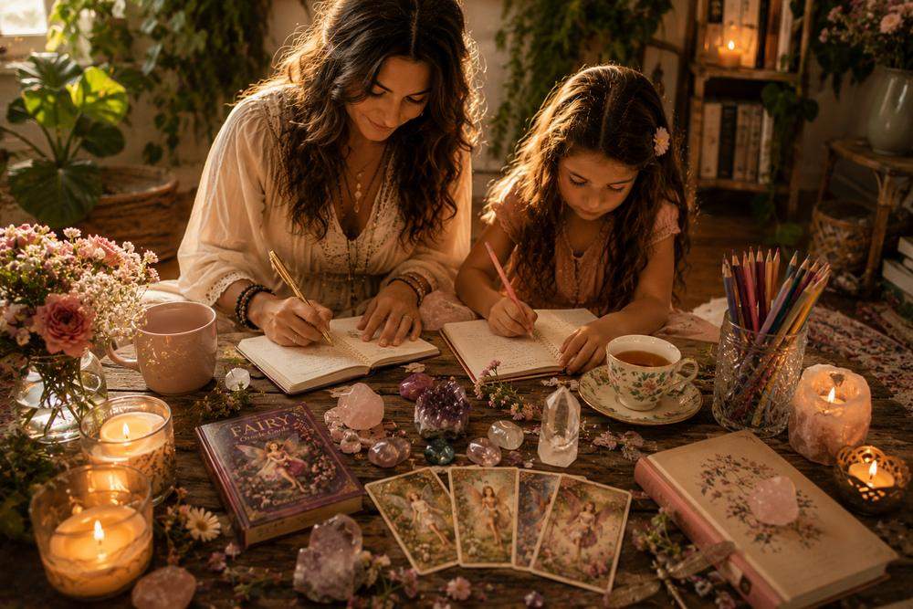 Mama and daughter journaling together