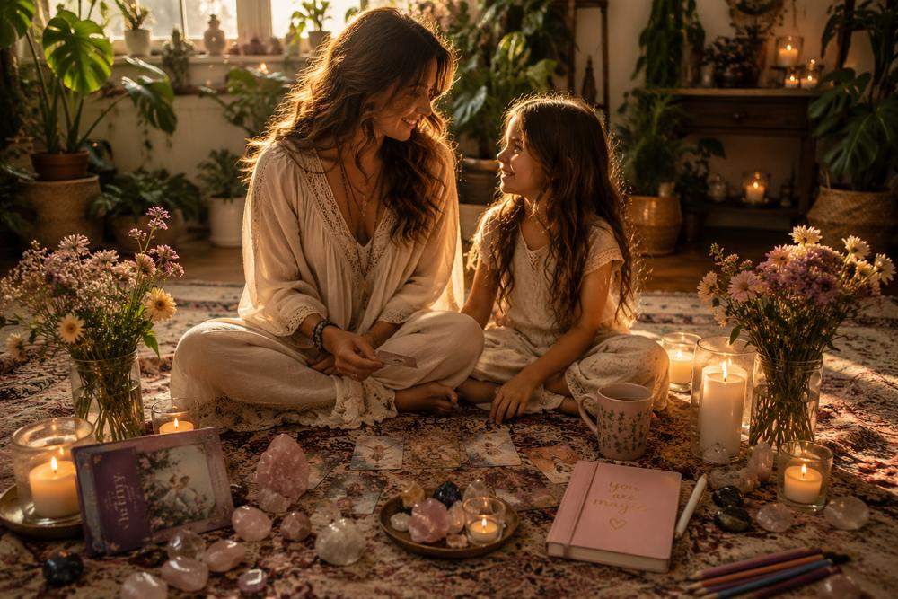 Mama and daughter in sacred ceremony space