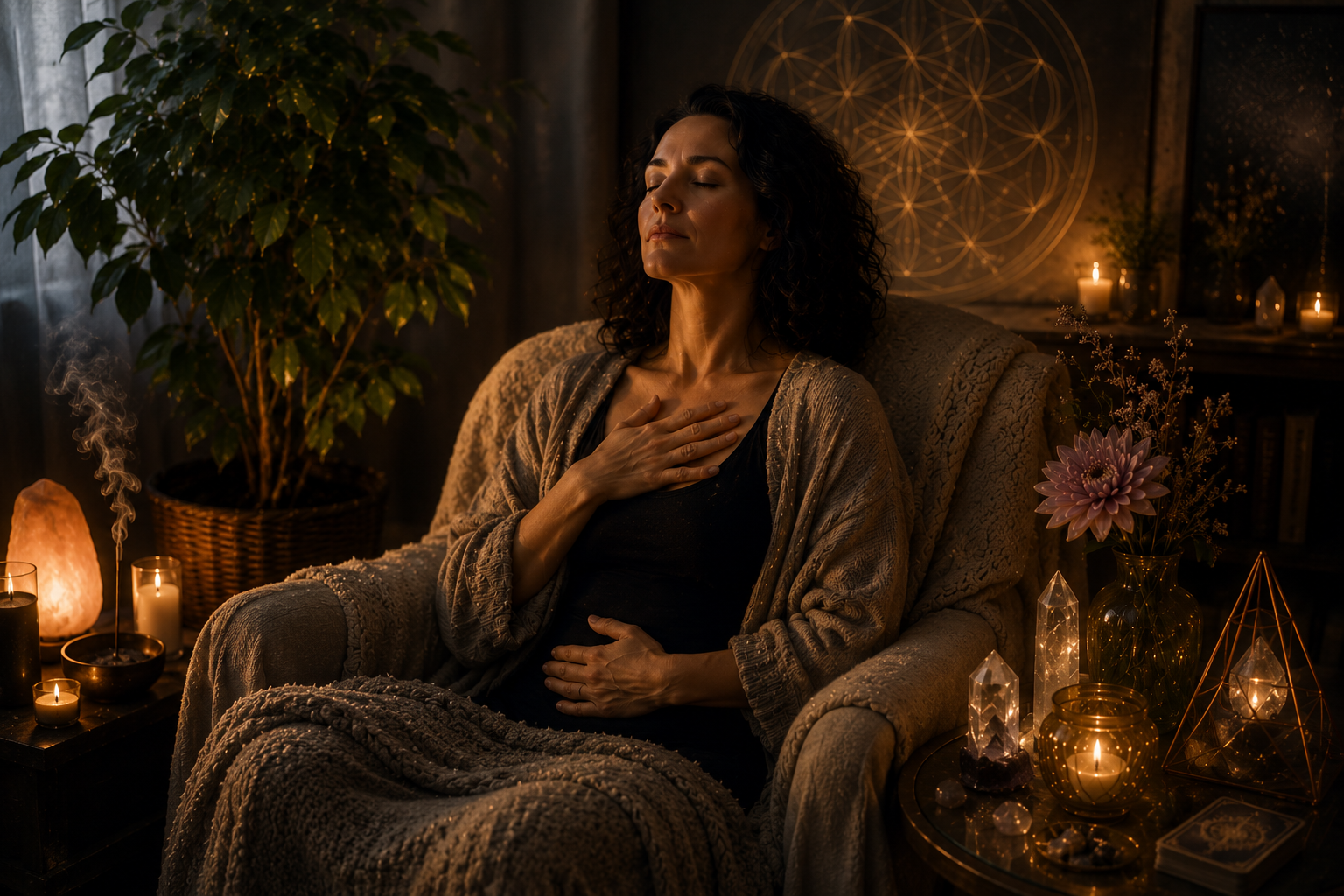 In person healing session — sacred space with candles