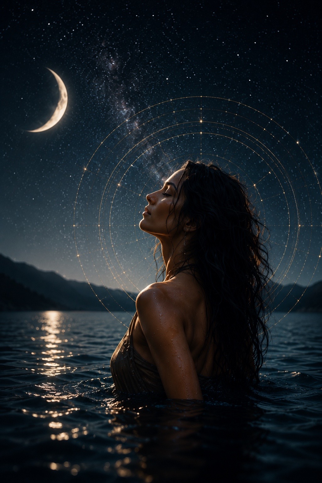 Reconnect — woman in moonlit water