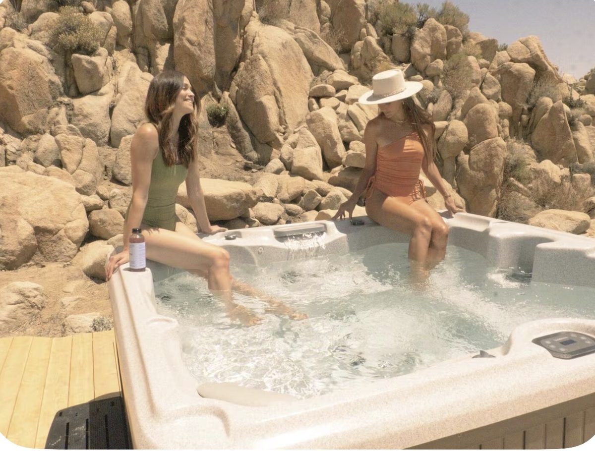 Hot tub with boulder views