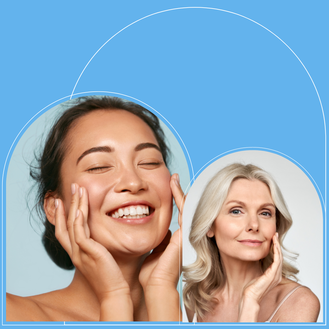 beautiful women smiling because they got got botox or fillers so they look 20