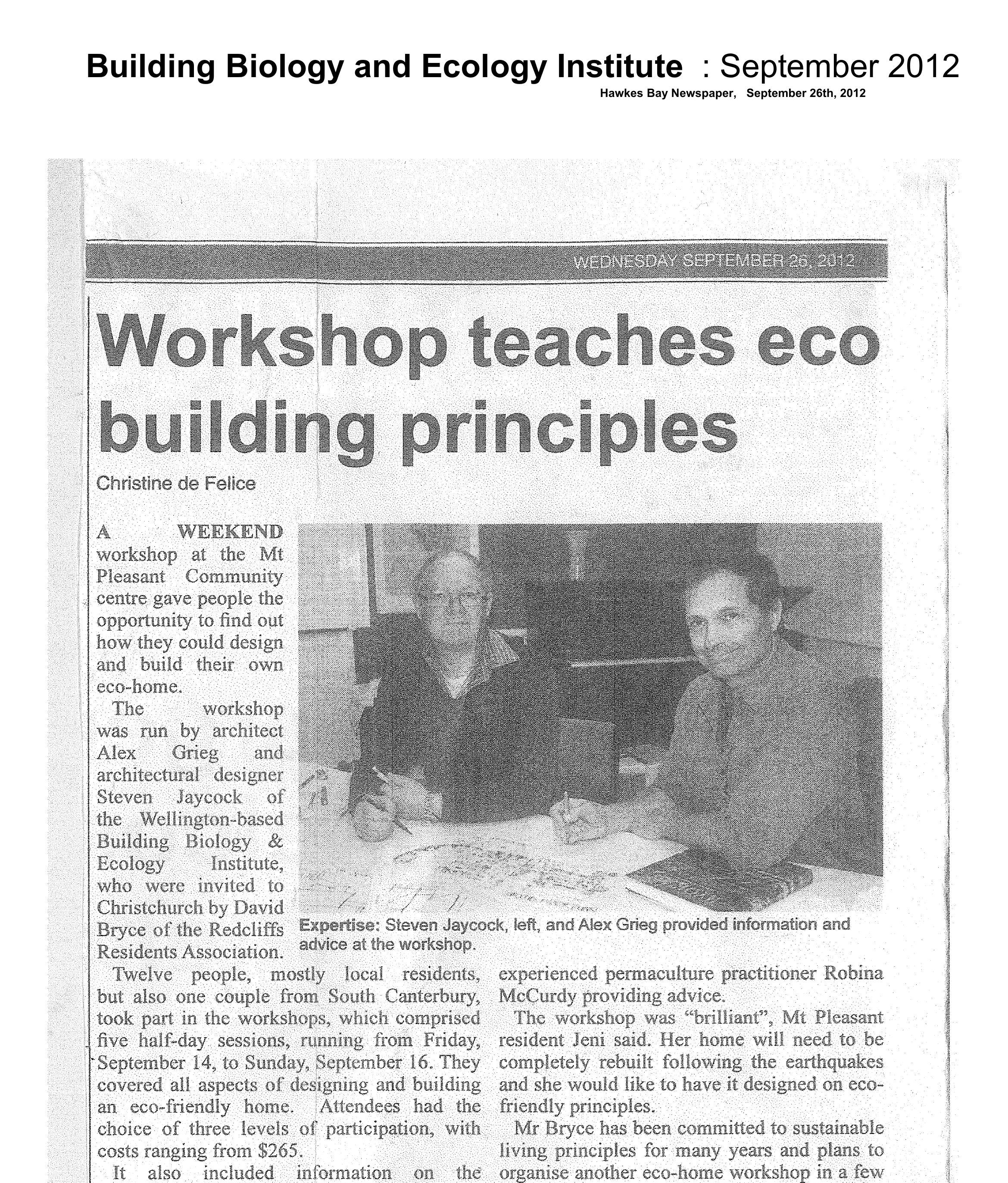 Workshop teaches eco building principles, September 2012