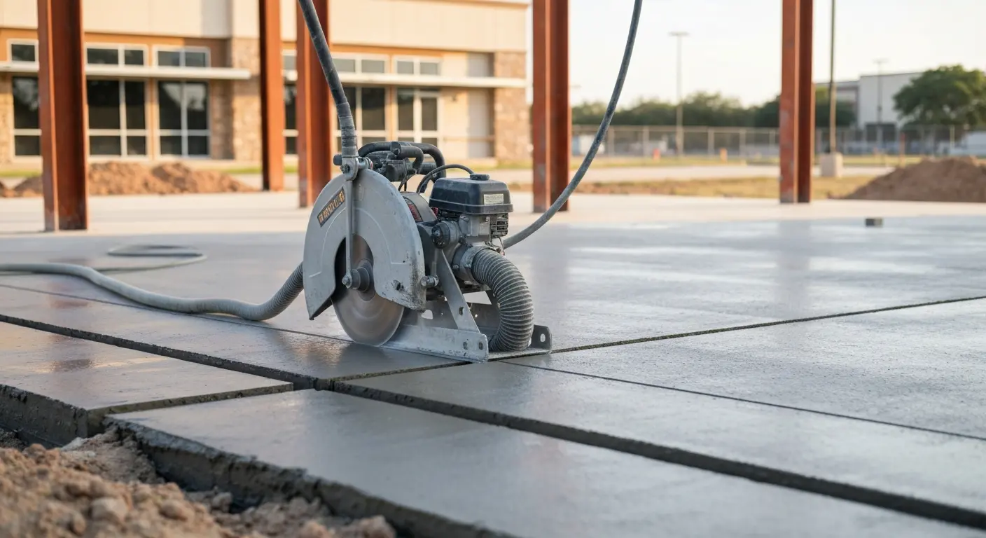 Concrete saw cutting in progress
