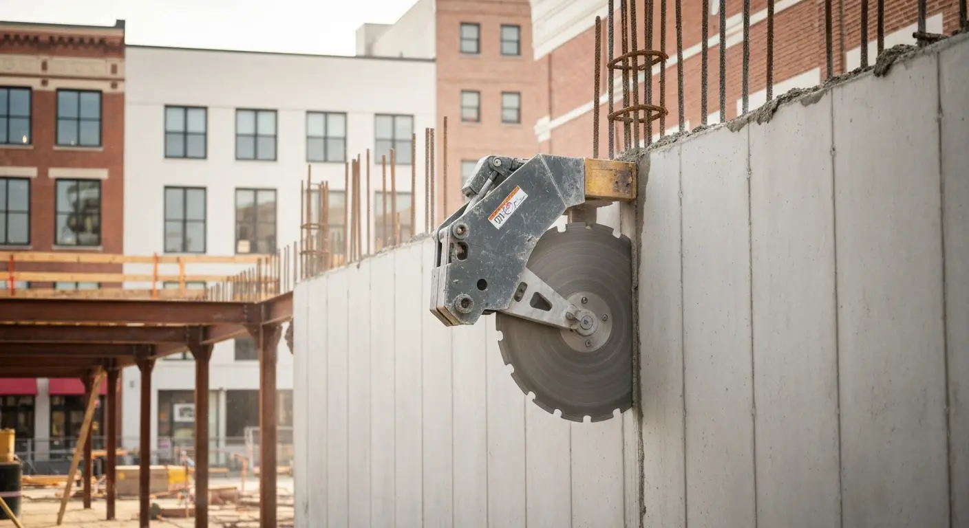 Wall saw cutting through concrete