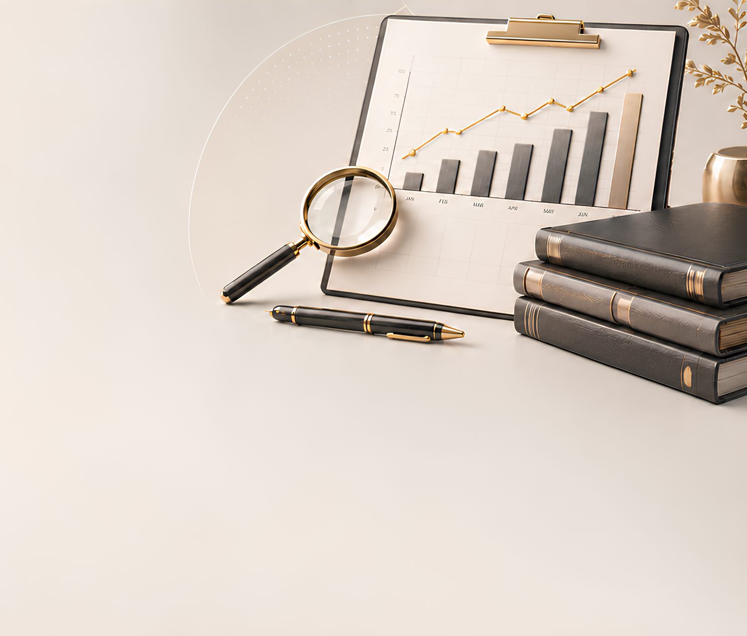 Business growth analysis with financial charts and ledgers