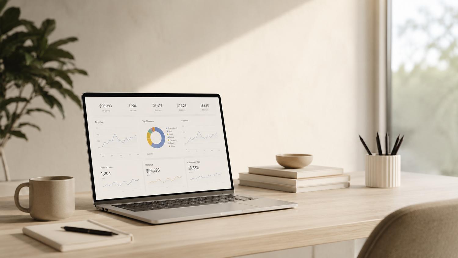Laptop displaying revenue attribution dashboard