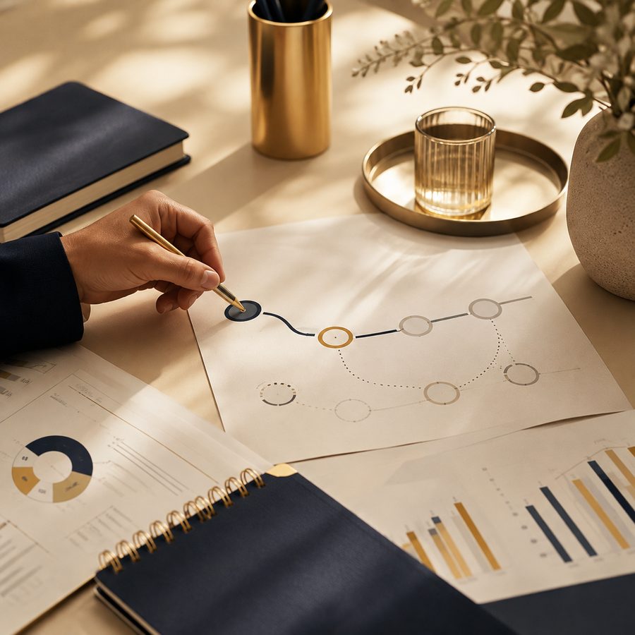 Mapping a client journey across a growth system